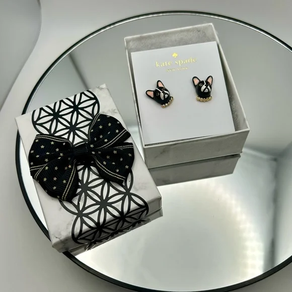 Kate Spade New York Ma Chérie Antoine French Bulldog stud earrings.  (234) - Picture 3 of 3